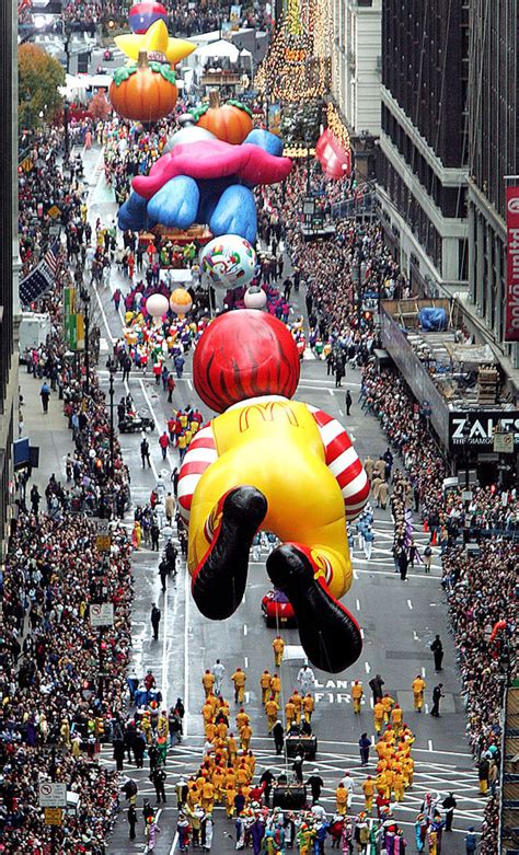 The 95th Annual Macy's Thanksgiving Day Parade was held on November 25, 2021, in New York City and was shown to viewers live on NBC and Peacock that same day from 9 a.m. to noon EST. It was hosted by Savannah Guthrie, Hoda Kotb, and Al Roker. The lineup featured 15 giant character balloons, 28 floats, 36 novelty and heritage inflatables, more than 800 clowns, 10 marching bands and 9 ... 
